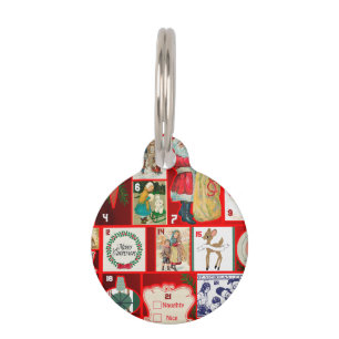 Christmas Block Illustration Squares Pet Tag