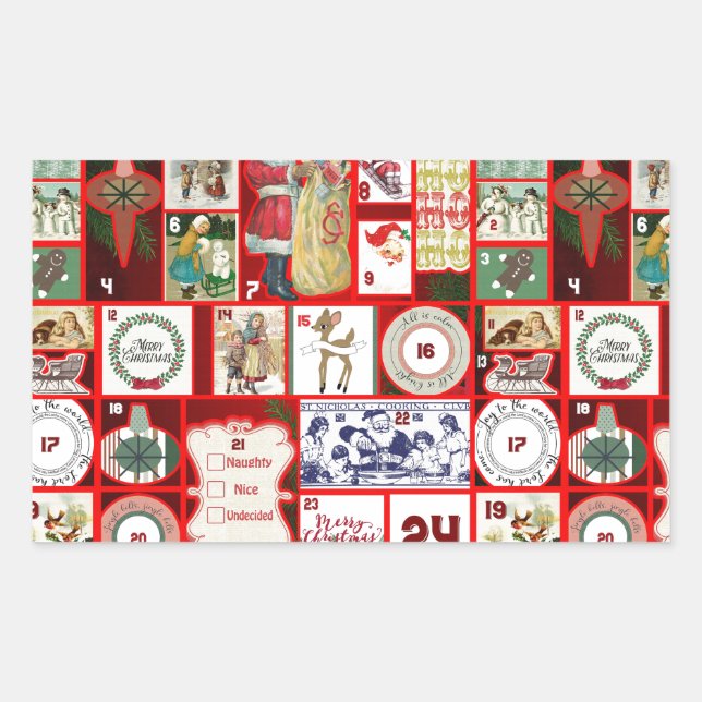 Christmas Block Illustration Squares Rectangular Sticker (Front)