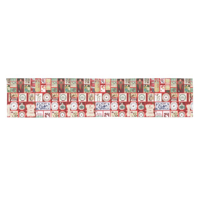 Christmas Block Illustration Squares Short Table Runner (Horizontal)