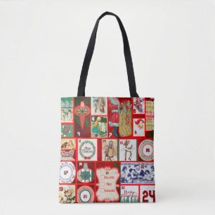Christmas Block Illustration Squares Tote Bag
