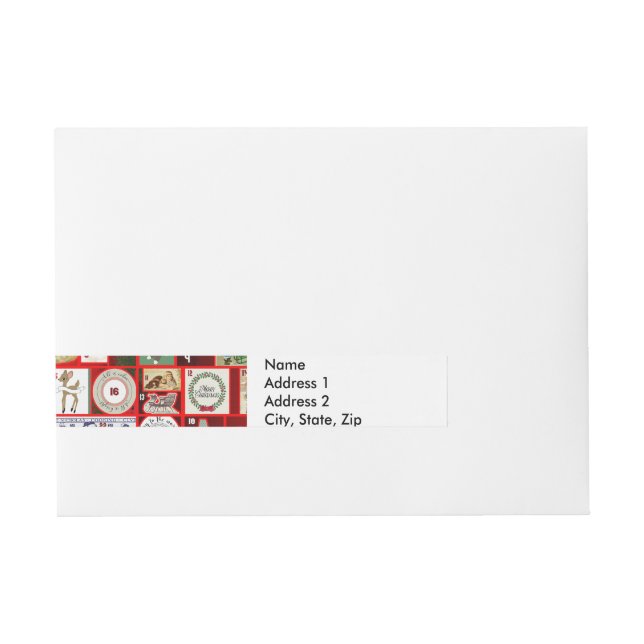 Christmas Block Illustration Squares Wraparound Address Label (Front)