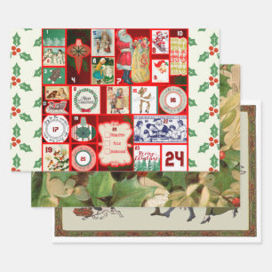 Christmas Block Illustration Squares Wrapping Paper Sheet