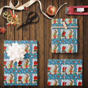 Christmas Blonde Elf Red Dragon Fantasy Wrapping Paper Sheet