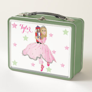 Christmas Blonde Hair Nutcracker Ballerina Metal Lunch Box