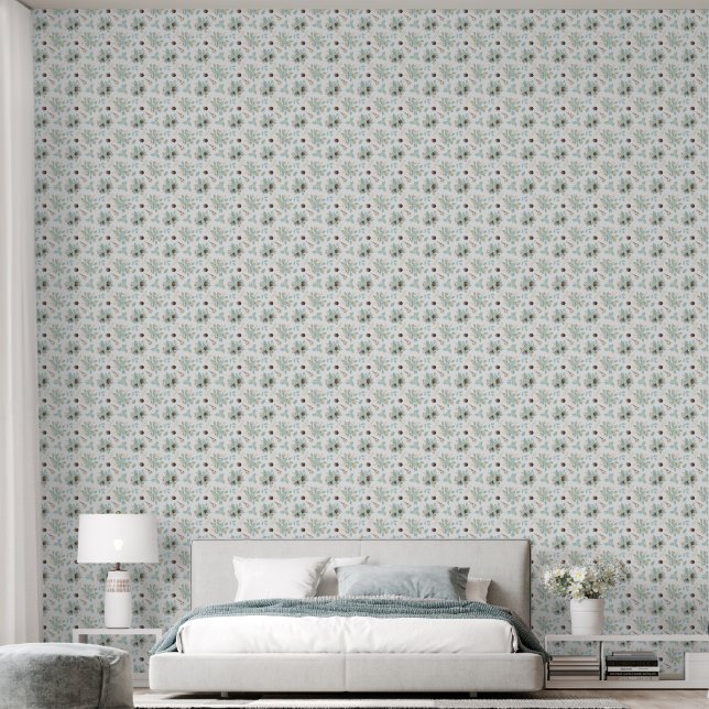 Christmas Blue and Brown Floral Wallpaper (Bedroom)