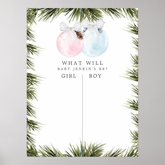 Christmas Blue and Pink Gender Reveal Game Poster (Front)