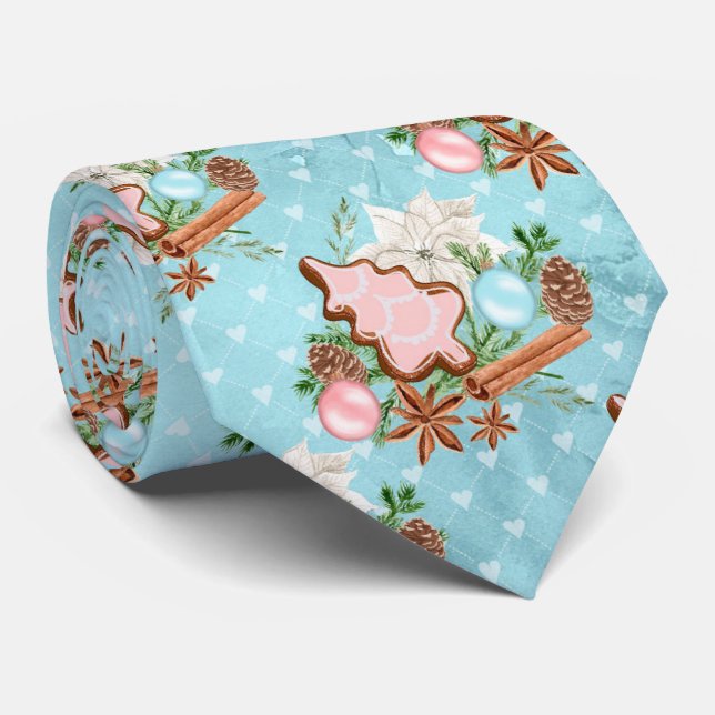 Christmas Blue and Pink Gingerbread Cookies Tie (Rolled)