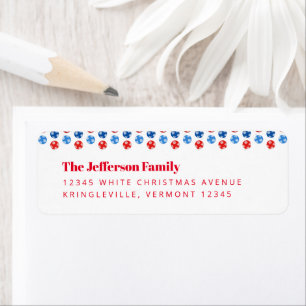 Christmas blue and red ornaments with snowflakes