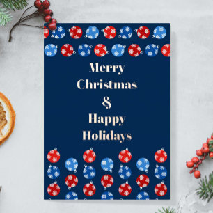 Christmas blue and red ornaments with snowflakes foil holiday card