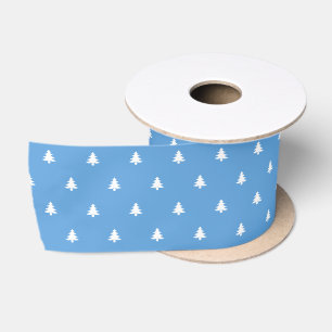 Christmas Blue and White Christmas Trees Satin Ribbon