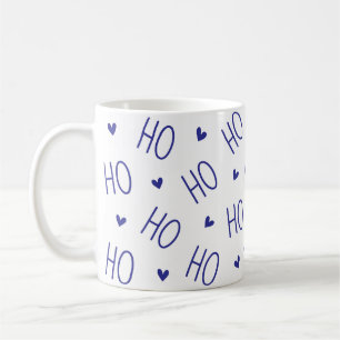 Christmas Blue and White Coffee Mug Ho Ho Ho Heart