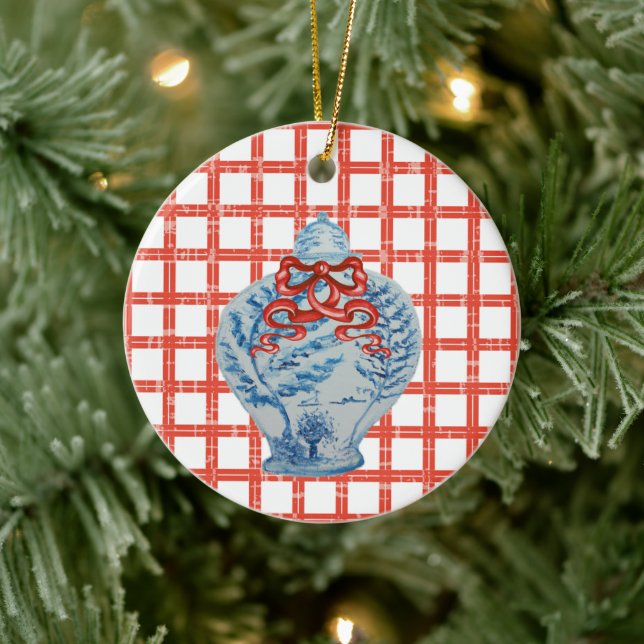 Christmas Blue and White Ginger Jar Ceramic Tree Decoration (Tree)