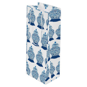 Christmas Blue and White Ginger Jar Wine Gift Bag