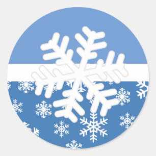 Christmas Blue and White Snowflake  Classic Round Sticker