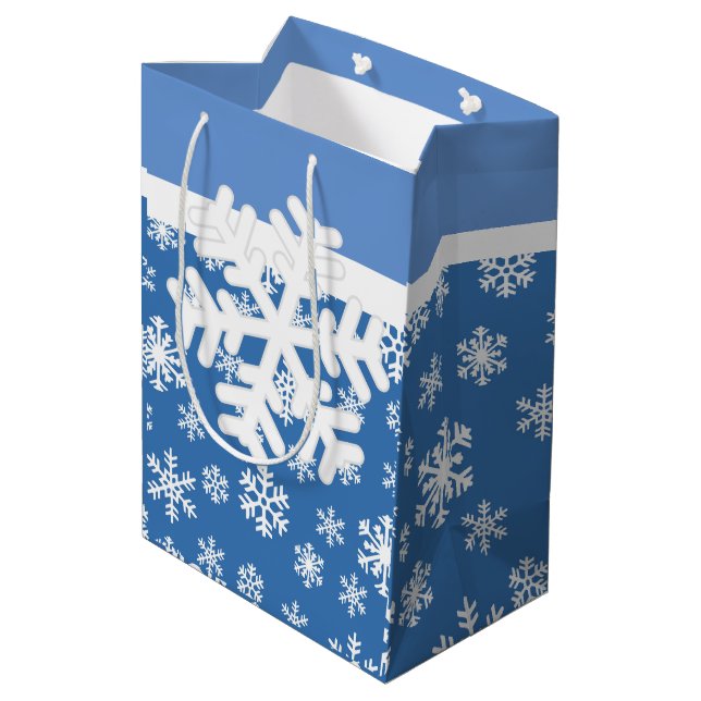 Christmas Blue and White Snowflake  Medium Gift Bag (Back Angled)