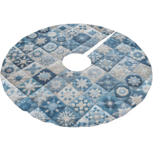 Christmas Blue and White Snowflake Quilt Brushed Polyester Tree Skirt