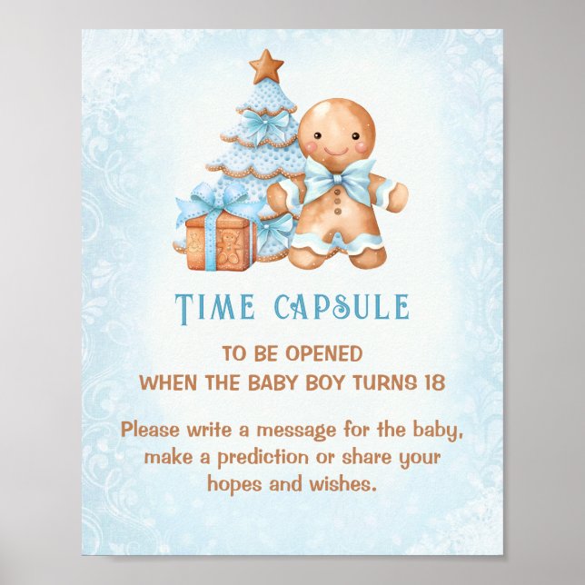 Christmas Blue Baby Shower Game Time Capsule Sign (Front)