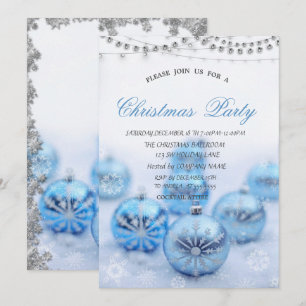Christmas Blue Balls,Stars Christmas Company Party Invitation
