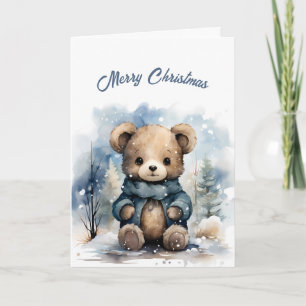 Christmas Blue Bear Illustration Card