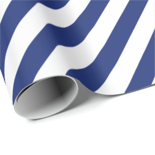 Christmas Blue Colour White Stripes Xmas Holiday Wrapping Paper