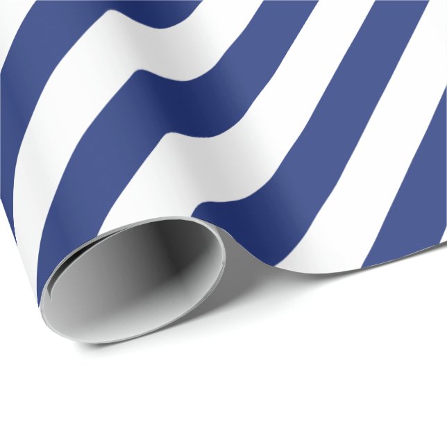 Christmas Blue Colour White Stripes Xmas Holiday Wrapping Paper (Roll Corner)