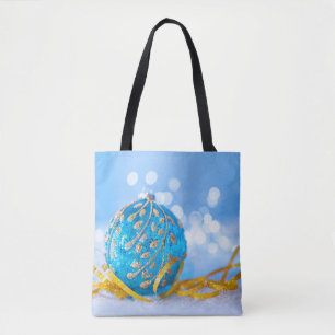 Christmas Blue Decor Ball Tote Bag
