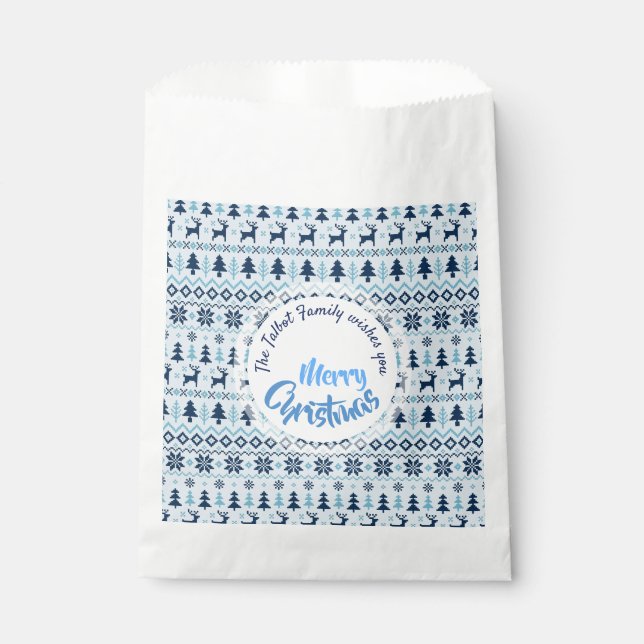 CHRISTMAS Blue Deer pattern personalised Favour Ba Bags (Front)