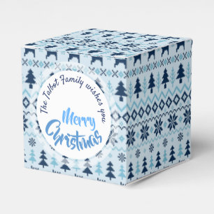 CHRISTMAS Blue Deer pattern personalised Favour Box