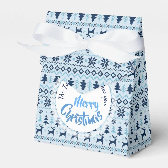 CHRISTMAS Blue Deer pattern personalised Favour T Box (Front Side)