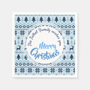CHRISTMAS Blue Deer pattern personalised P Napkin