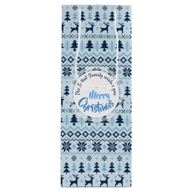 CHRISTMAS Blue Deer pattern personalised Wine Gift Wine Gift Bag (Front)