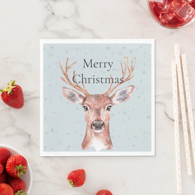 Christmas Blue Deer Snow Napkin (Insitu)