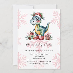 Christmas Blue Dino and Presents Boy Baby Shower Invitation