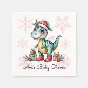 Christmas Blue Dino and Presents Boy Baby Shower Napkin