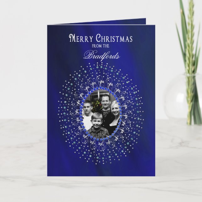 Christmas Blue Elegance Greeting - Photo Insert Holiday Card (Front)