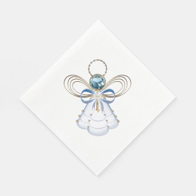 Christmas Blue Filigree Angel of Faith - Holiday Napkin (Corner)