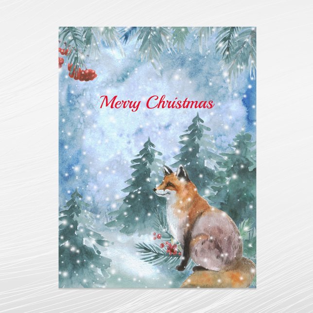 Christmas Blue Fox Landscape Watercolor Holiday Postcard (Creator Uploaded)