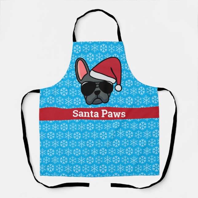 Christmas Blue French Bulldog Apron (Front)
