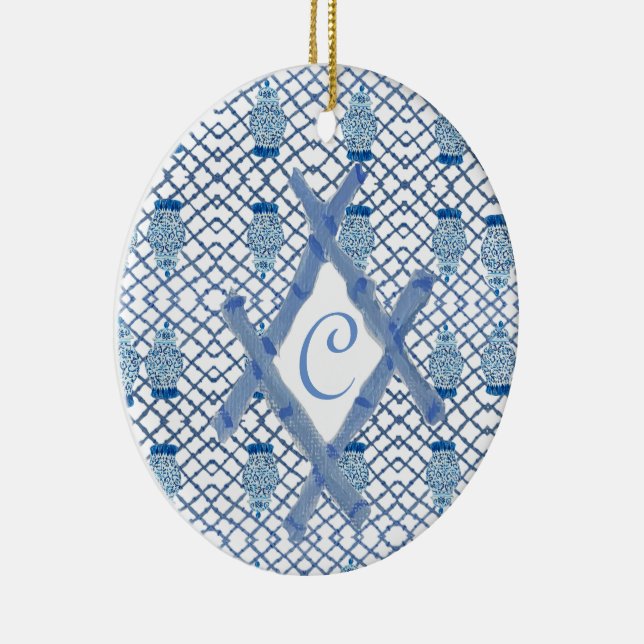 Christmas Blue Ginger Jar Ceramic  Ceramic Tree Decoration (Right)