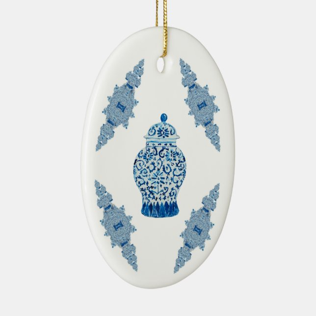 Christmas Blue Ginger Jar  Ceramic Ornament (Right)