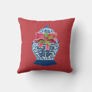 Christmas Blue Ginger Jar Cushion