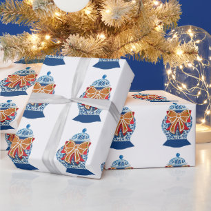 Christmas Blue Ginger Jar     Wrapping Paper