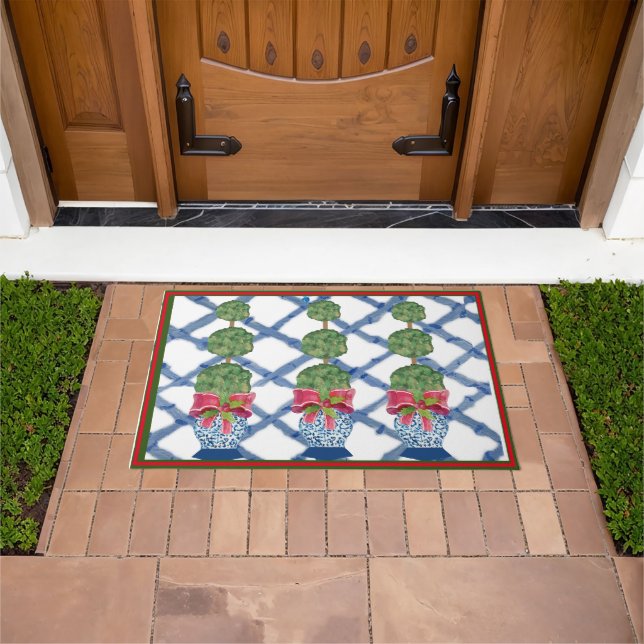 Christmas Blue Ginger Jars Doormat Welcome Mat (Outdoor)