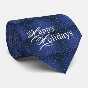 Christmas Blue Glitter Happy Holidays Men's Tie