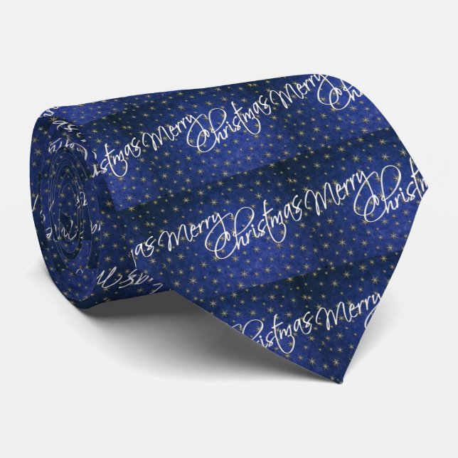 Christmas Blue Glitter Merry Christmas Men's Tie (Rolled)