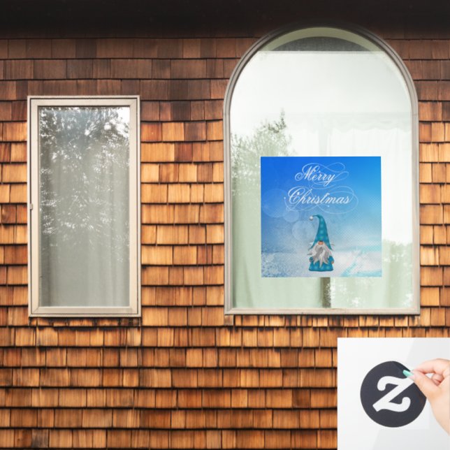 Christmas Blue Gnome  Window Cling (Home Window)