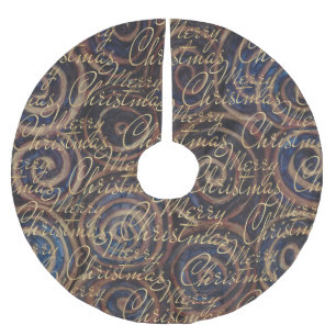 Christmas Blue Gold Swirls Brushed Polyester Tree Skirt
