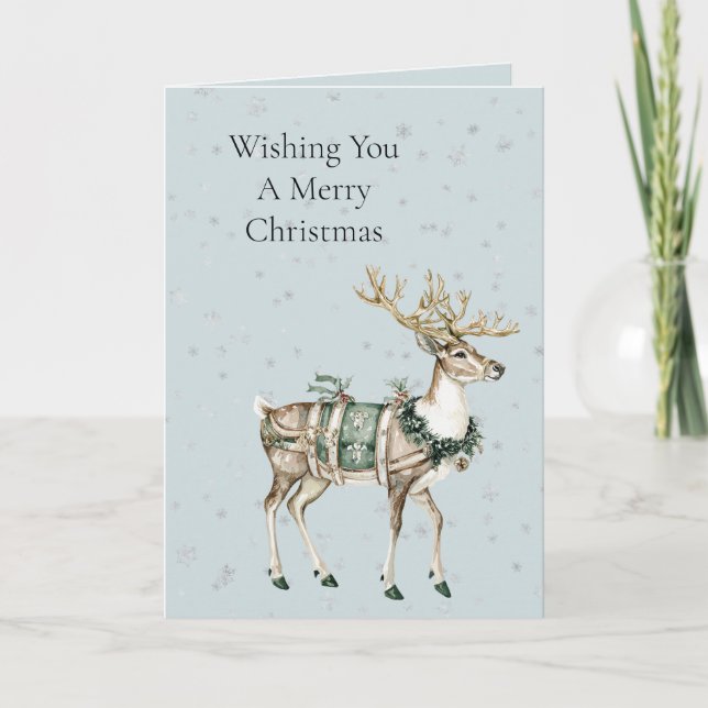 Christmas Blue Green Deer Card (Front)