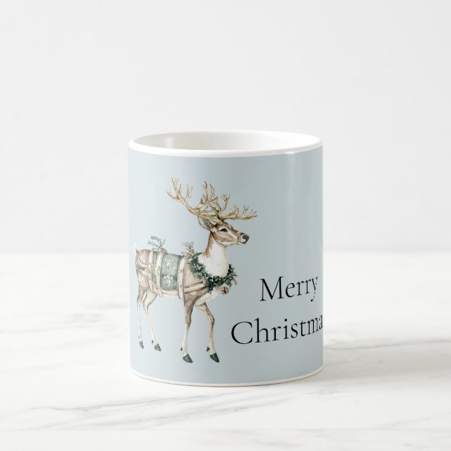 Christmas Blue Green Deer Coffee Mug (Center)