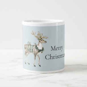 Christmas Blue Green Deer Large Coffee Mug